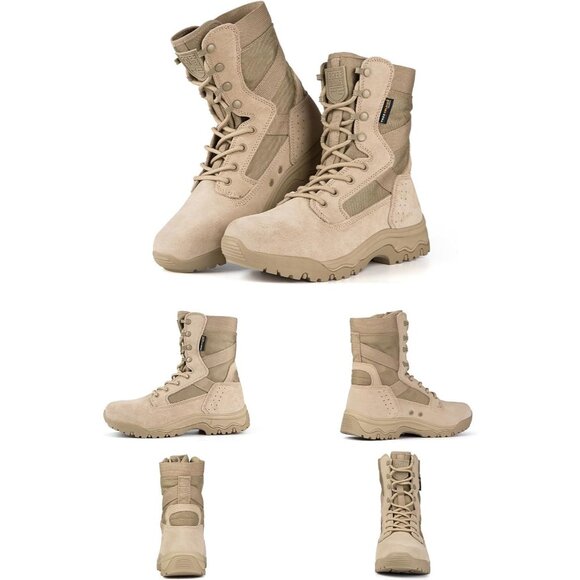 ⚡ Men's Bright Tan Combat Suede Leather Lightweight Military Work Desert Boot - Picture 6 of 8